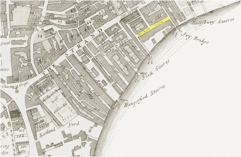 File:A map of part of the Parish of St. Martins-in-the-Fields, Westminster (C.1720) indicating the location of Durham Yard.webp