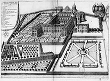 The abbey in 1687. Abbaye Notre-Dame de Bernay dans Monasticon Gallicanum.jpg