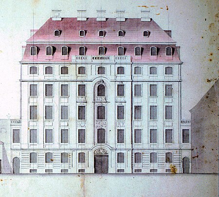 Adamsches Haus (Stadtwaldschlößchen) an der Sophienstraße 1 Ecke Postplatz in Dresden (Entwurf Andreas Adam, 1745)