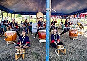 Bilder vom Zelt Musik Festival 2023 in Freiburg im Breisgau:Akaishi Daiko Freiburg e. V. ein Taiko () Gruppe bei ihrem Auftritt am 15.07.2023