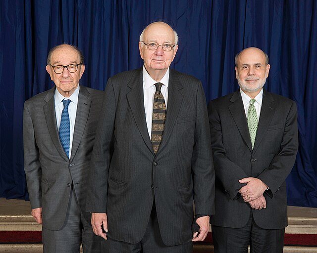 Volcker in 2014 with Alan Greenspan and Ben Bernanke