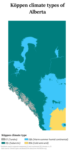 Koppen climate types in Alberta Alberta Koppen.svg