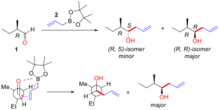 An example of substrate controlled addition of achiral allyl-boron to a-chiral aldehyde. An example of substrate controlled addition of achiral allyl-boron to a-chiral aldehyde..png