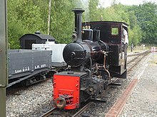 Hudswell Clarke as No. 1238 of 1916, now on the Apedale Valley Light Railway in England Apedale Valley Light Railway - about to couple up (geograph 5842542).jpg