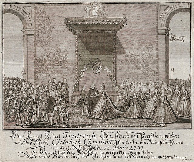 Frederick's marriage to Elisabeth Christine at Schloss Salzdahlum by J. G. Schmidt [de] (1733)