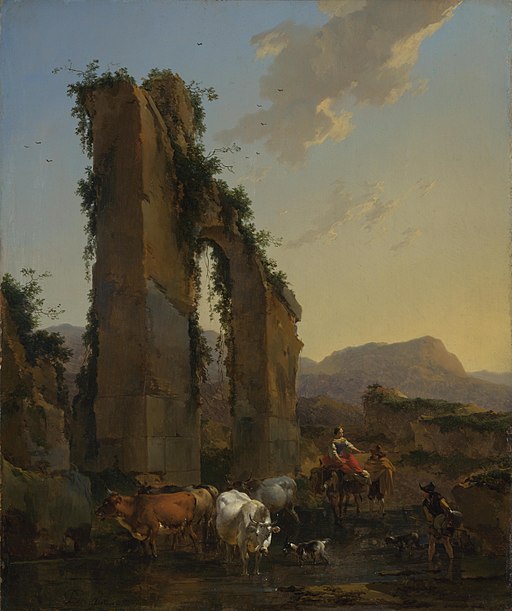 BERCHEM Nicolaes Peasants With Cattle By A Ruined Aqueduct