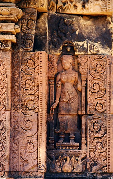 It has been speculated that the temple's modern name, Banteay Srei, is due to the many devatas carved into the red sandstone walls.