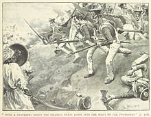 British troops charge the Talpur infantry lines (from a British book) Battle of Dubba.jpg