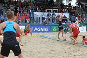 Deutsch: Beachhandball Europameisterschaften 2019 (Beach handball Euro); Tag 6: 7. Juli 2019 – Spiel um Platz Drei, Männer, Ungarn-Russland 2:0 (26:20, 23:22) English: Beach handball Euro; Day 6: 7 July 2019 – Men's Bronze Medal Match – Hungary-Russia 2:0 (26:20, 23:22)