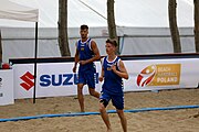 Deutsch: Beachhandball Europameisterschaften 2019 (Beach handball Euro); Tag 3: 4. Juli 2019 – Männer, Platzierungsrunde Gruppe IV, Rumänien-Portugal 2:0 (15:14, 25:24) English: Beach handball Euro; Day 3: 4 July 2019 – Men Consolation Round Group IV – Romania-Portugal 2:0 (15:14, 25:24)