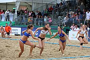 Deutsch: Beachhandball Europameisterschaften 2019 (Beach handball Euro); Tag 5: 6. Juli 2019 – Frauen, Halbfinale, Ungarn-Niederlande 2:0 (19:16, 15:12) English: Beach handball Euro; Day 5: 6 July 2019 – Semifinal Women – Hungary-Netherlands 2:0 (19:16, 15:12)