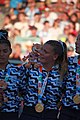 Deutsch: Beachhandball bei den Olympischen Jugendspielen 2018 in Buenos Aires; Tag 7, 13. Oktober 2018; Medaillenzeremonie Mädchen - Gold: Argentinien, Silber: Kroatien, Bronze: Ungarn English: Beach handball at the 2018 Summer Youth Olympics in Buenos Aires at 13 October 2018 – Medal Ceremony Girls - Gold: Argentina, Silver: Croatia, Bronze: Hungary Español: Handball de playa en los Juegos Olimpicos de la Juventud Buenos Aires 2018 en 13 de octubre de 2018 – Medalla Ceremonia para niñas - Oro: Argentina, Plata: Croacia, Bronce: Hungría