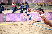 Deutsch: Beachhandball bei den Olympischen Jugendspielen 2018; Tag 6, 11. Oktober 2018; Mädchen, Platzierungssspiel Ränge 11-12 – Amerikanisch Samoa-Mauritius 2:1 English: Beach handball at the 2018 Summer Youth Olympics at 11 October 2018 – Girls Placement Match 11-12 – American Samoa-Mauritius 2:1