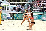 Deutsch: Beachvolleyball bei den Olympischen Jugendspielen 2018; Tag 9, 15. Oktober 2018; Mädchen, Viertelfinale: USA-Spanien 2–1 (21–19/17–21/15–9) English: Beach volleyball at the 2018 Summer Youth Olympics at 15 October 2018 – Girls Quarterfinals: USA-Spain 2–1 (21–19/17–21/15–9)