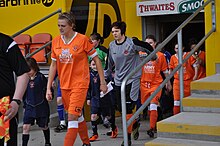 Alice Jackson leads the Ladies out for their Bloomfield Road debut. Blackpool FC Ladies Captain Alice Jackson leads out the first Blackpool FC Ladies Fixture at Bloomfield Road..jpg