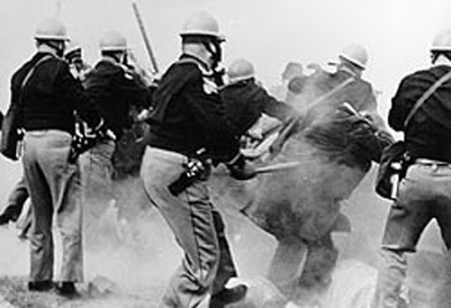 Alabama Highway Patrol troopers attack civil rights demonstrators outside Selma, Alabama, on Bloody Sunday, March 7, 1965.