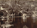 Boathouses by the lake, Nainital. Not seen the images of 1880s, these building are still existing today, also the scene at the Mall Road, behind them is also taking shape. 1899.