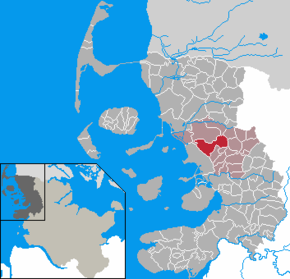 Poziția Bordelum pe harta districtului Nordfriesland