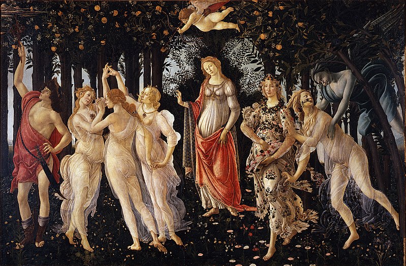 Primavera by Sandro Botticelli - 1470s-1480s. An example of Italian Renaissance panel painting.