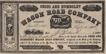 Chico and Humboldt Wagon Road Company stock certificate issued to John Bidwell CHWR stock certificate.tif