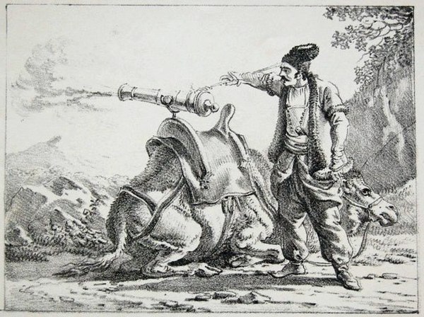 17th century Persian artilleryman operating a Zamburak