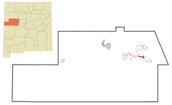 Zemljovid uključenih i neuključenih područja okruga Cibole u Novom Meksiku. Laguna je označena osjenčeno.