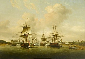 HMS Fortune in an action against the French at Cancale Bay on 13 May 1779 Combat naval sur les cotes de France en 1779.jpg