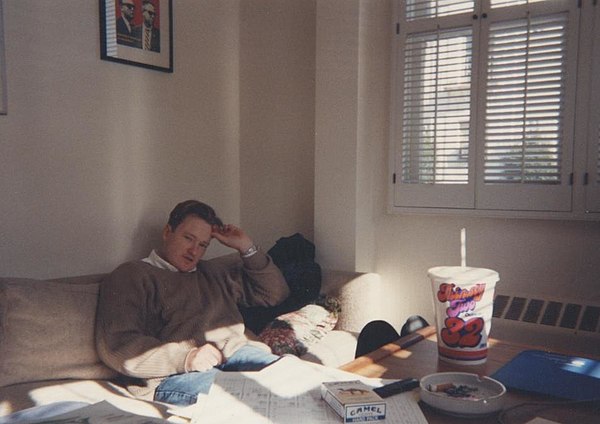 O'Brien in the offices of the writers of The Simpsons, 1992