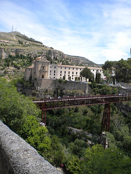 A bridge in Cuenca Spain that was designed by Auguste Eiffel, who also designed the Eiffel Tower in Paris.