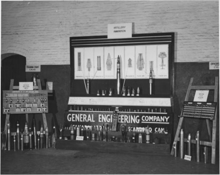 Munitions display by General Engineering Company (Canada) and Defence Industries Limited (Ajax).