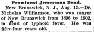 Gambar mini seharga Berkas:Dr. Nicholas Williamson, M.D. (1845-1902) obituary in The Wilkes-Barre Record of Wilkes-Barre, Pennsylvania on 16 August 1902.jpg