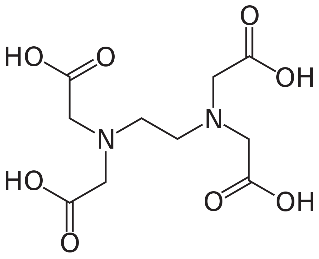Skeletal formula of ethylenediaminetetraacetic acid