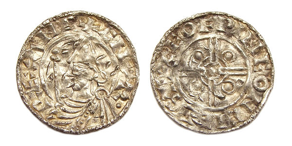 AR penny, minted in Chichester under Cnut the Great between 1024 and 1030.Moneyer: Leofwine.