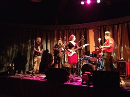 Erin Harpe & Delta Swingers dalam konser di salah Satu Longfellow Square, Portland, Maine, pada tanggal 13 desember 2014.