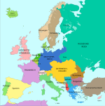 Mudanças nas fronteiras políticas da Europa como resultado da Primeira Guerra Mundial (esquerda: 1914, direita: 1929)