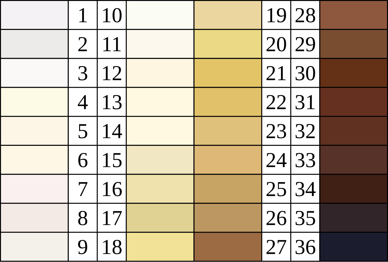 different skin tones chart