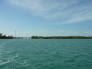 The southern part of Fleming Key and the Fleming Key Bridge as seen from the east.