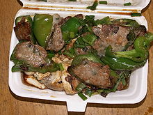 Three Fried Stuffed Treasures in a polystyrene foam box, Hong Kong Fried Pieces of Tofu.JPG