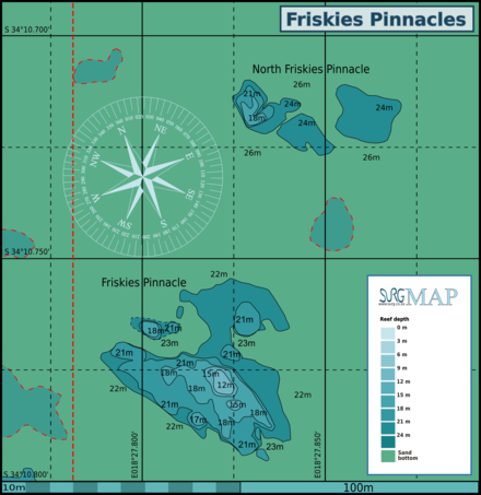 Map of the dive site at Friskies Pinnacles