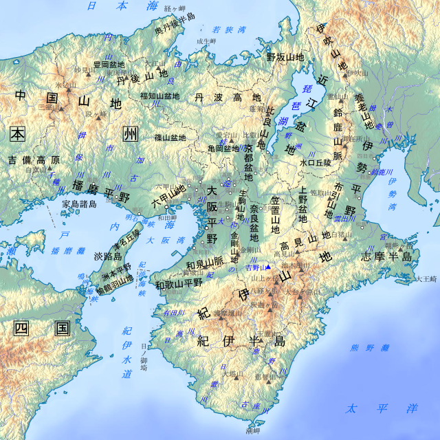 紀伊山地周辺の地形図