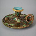 George Jones Majolica candle holder, coloured and mottled glazes, c. 1870, Naturalistic style.jpg