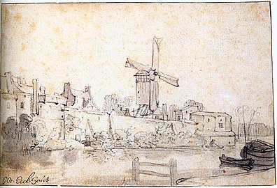 Gerbrand van den Eeckhout, Les murs de la ville de Delft et le moulin de la rose (1640-1645).