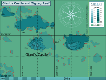 Detail map of the dive site at Giant's Castle