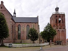 Church of Workum in the province of Friesland is an example of Brick Gothic in the Netherlands Grote of Sint-Gertrudiskerk Workum.jpg