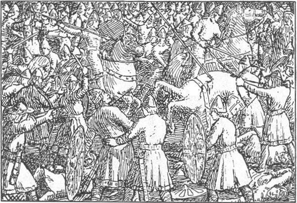 A 19th-century illustration of the Harald Hardrada saga, Heimskringla.