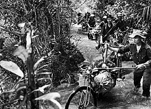 In the early days of the Ho Chi Minh trail, bicycles were often used to transport arms and equipment from North Vietnam to South Vietnam. Ho chi minh trail.jpg