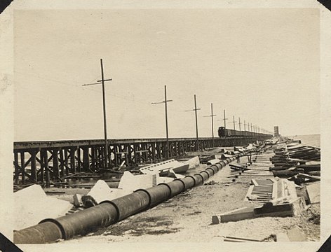 Interurban train trestle, completed after the 1915 Galveston Hurricane