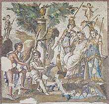 This Greek mosaic from Antioch, dating to the 2nd century AD, depicts the Judgement of Paris that caused the overall plot and events of the Iliad. Judgement Paris Antioch Louvre Ma3443.jpg