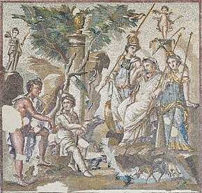 Ancient Greek mosaic from Antioch dating to the second century AD, depicting the Judgement of Paris Judgement Paris Antioch Louvre Ma3443.jpg