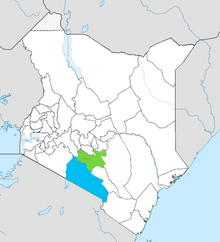 Kajiado County (blue) within Nairobi Metro (green) Kajiado County in Nairobi Metro.png